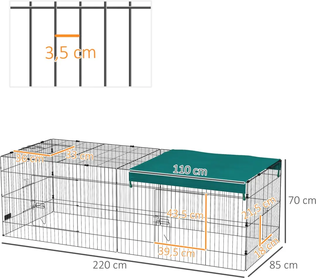 Pawhut Kooi voor kleine dieren 220x85x70cm - Groen - afbeelding 6 van 6