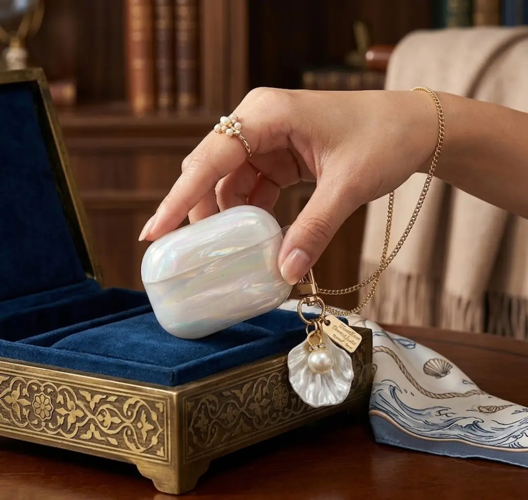 NUVEX AirPods Pro 2 Hoesje Transparant Parelmoer - met Schelp Patroon