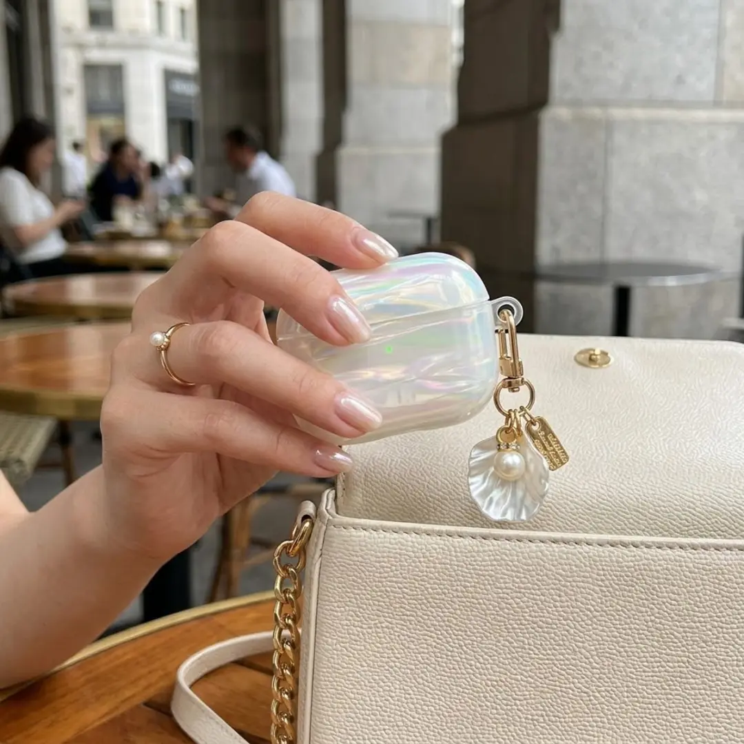 NUVEX AirPods Pro 2 Hoesje Transparant Parelmoer - met Schelp Patroon
