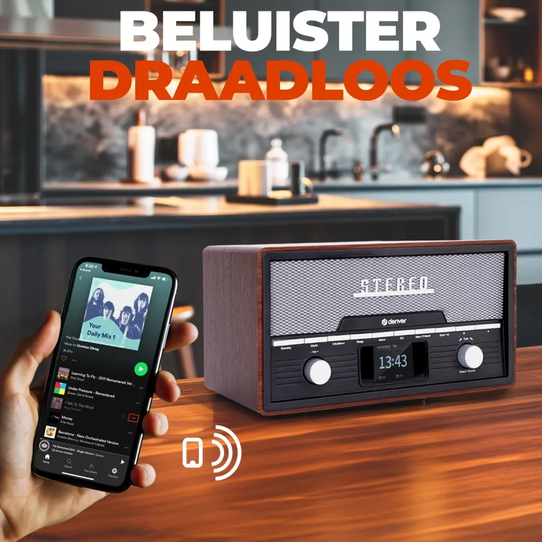 Denver MDA525 DAB Radio CD Speler - 20 Voorkeuzezenders - Darkwood