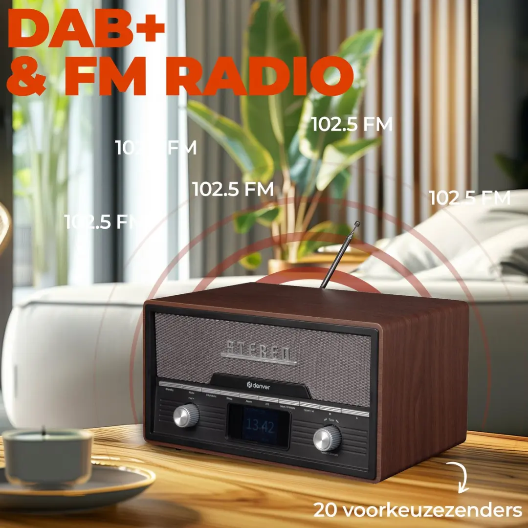 Denver MDA525 DAB Radio CD Speler - 20 Voorkeuzezenders - Darkwood