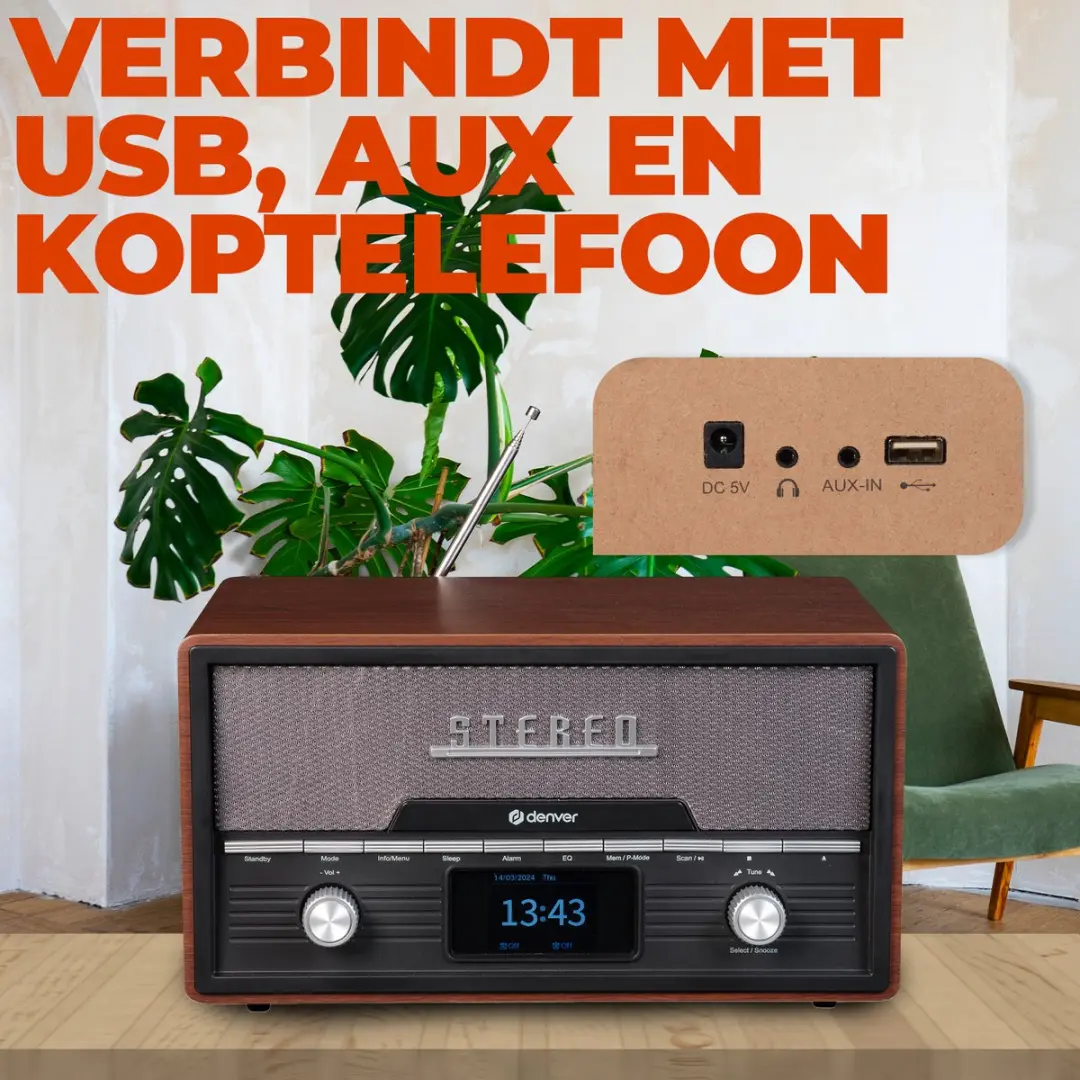 Denver MDA525 DAB Radio CD Speler - 20 Voorkeuzezenders - Darkwood - afbeelding 6 van 6