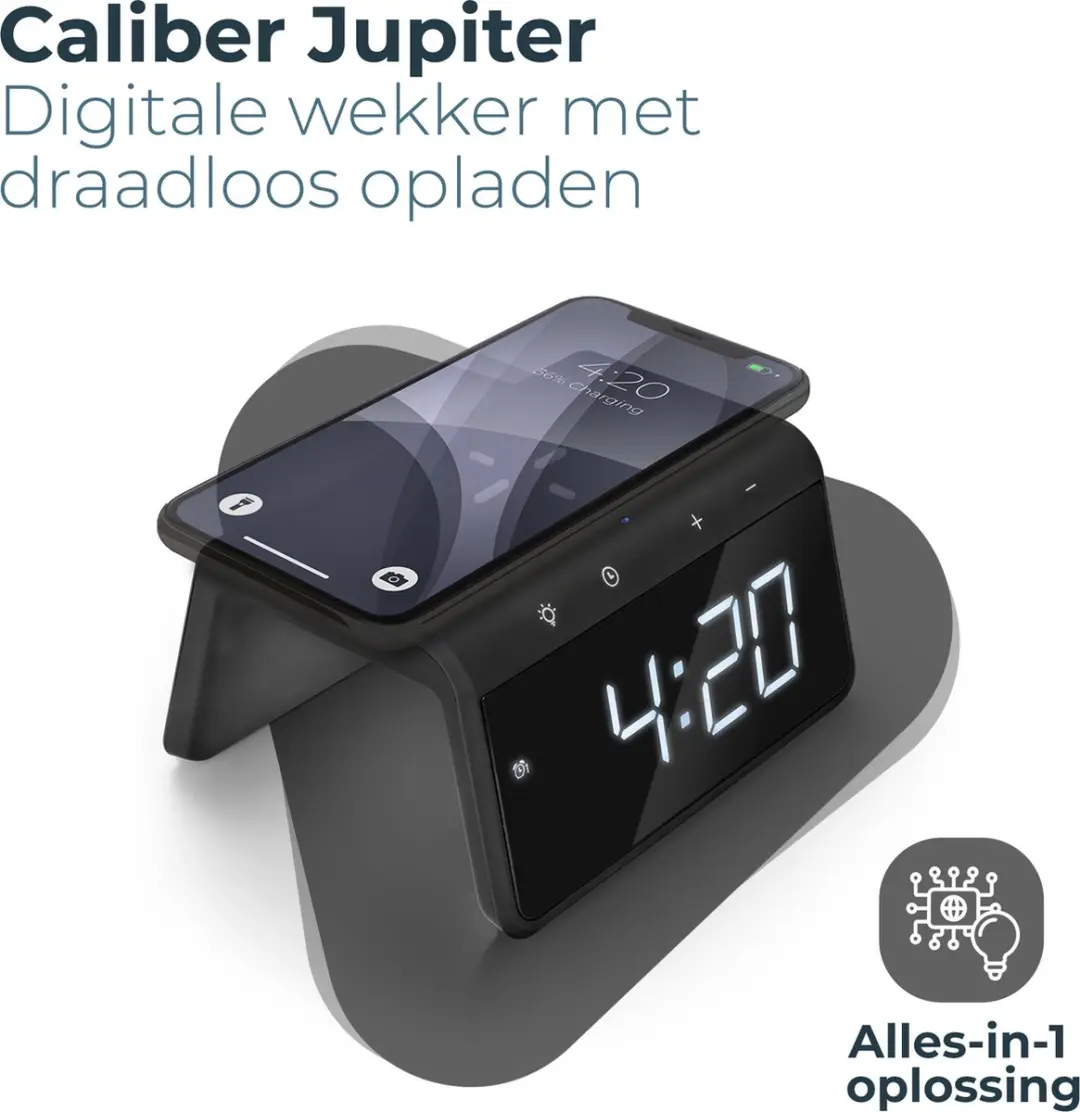 Caliber HCG019QI-BA Wekker met Draadloze Oplader - Zwart