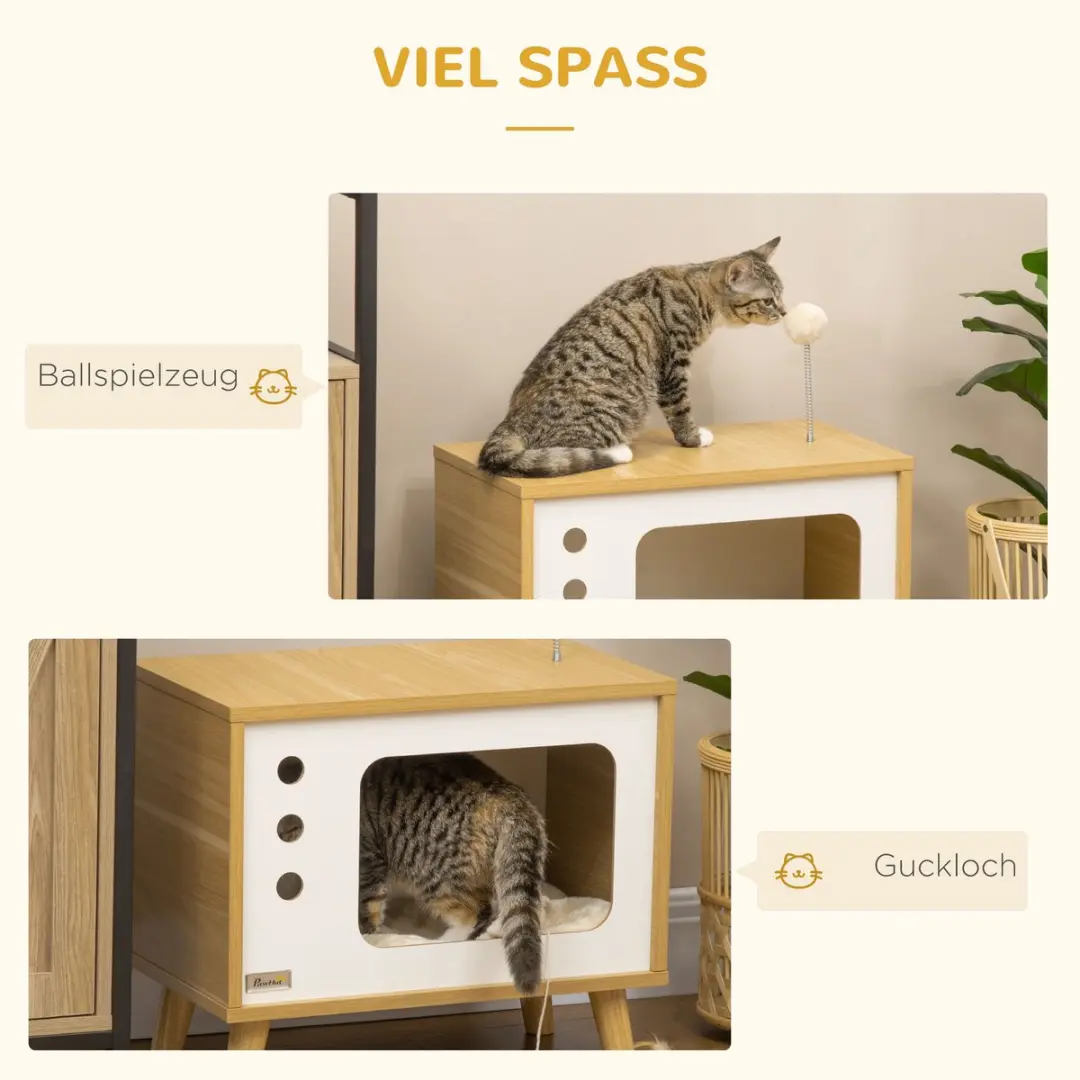 Pawhut Kattenhuis D30-595V00 - Eiche/Beige/Weiß