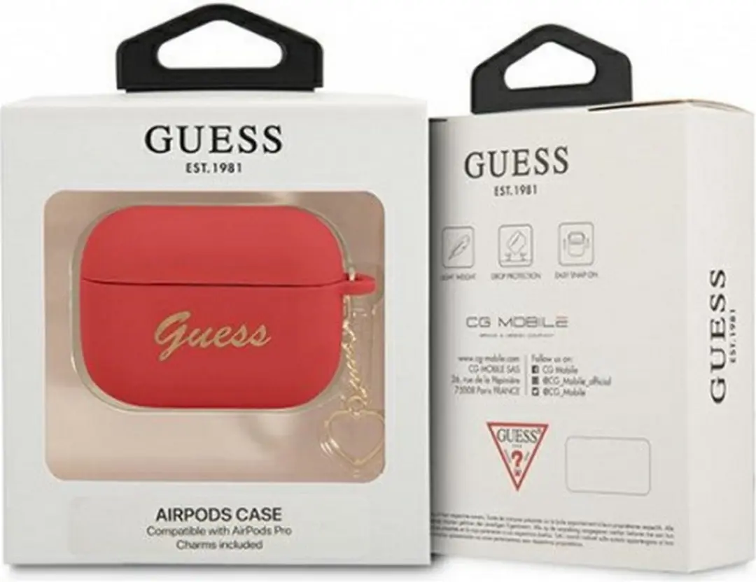 Guess Heart Silicone Hoesje Apple AirPods Pro 1e Gen - Rood