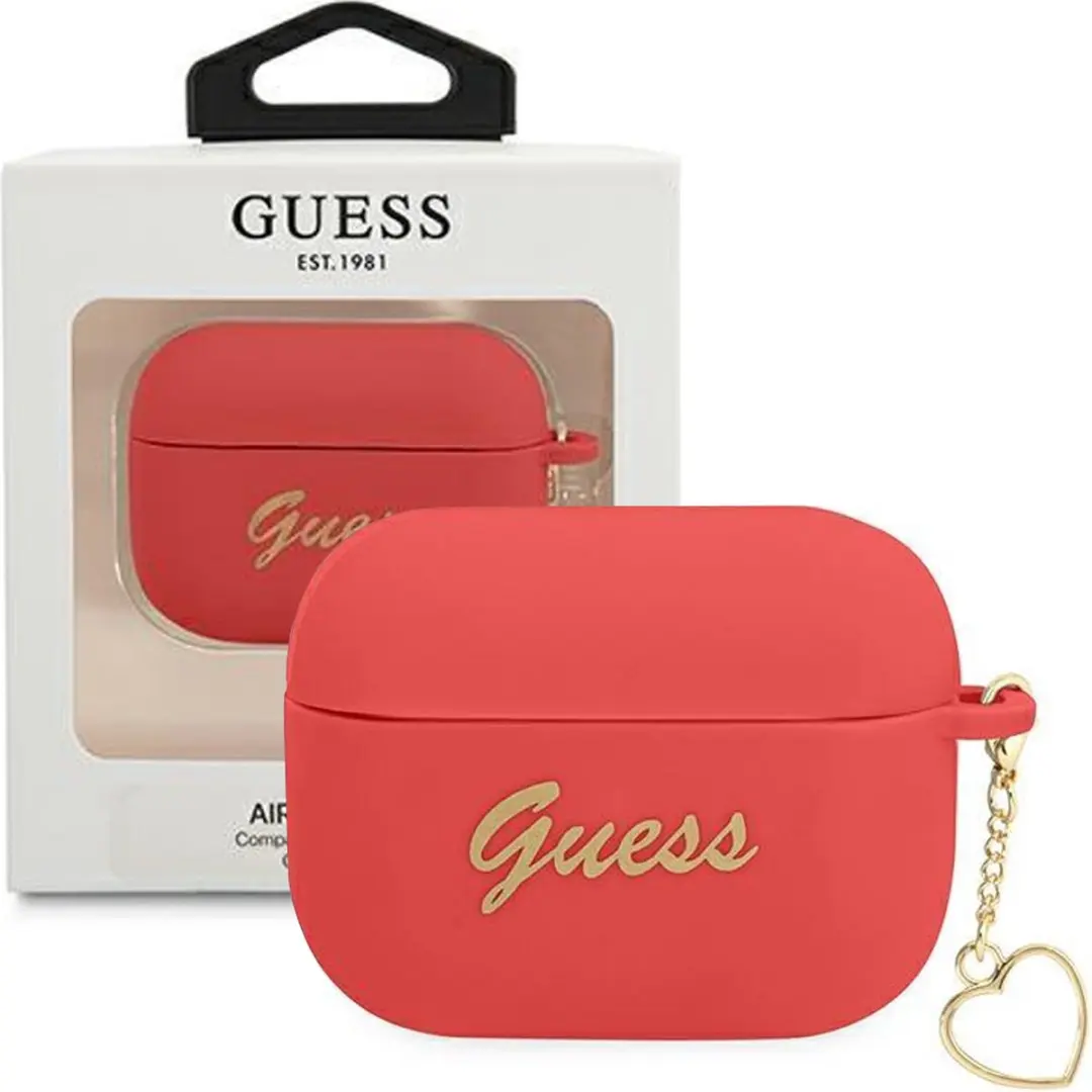 Guess Heart Silicone Hoesje Apple AirPods Pro 1e Gen - Rood