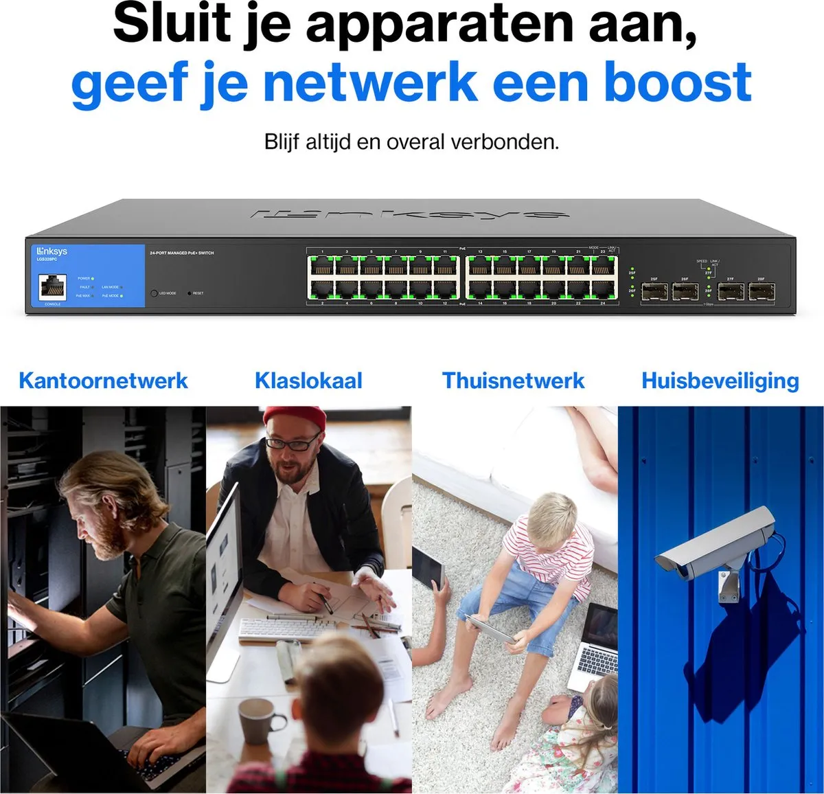 Linksys LGS328PC Managed Switch 24x PoE+ - 24 Poorten - 56 Gbps - Zwart