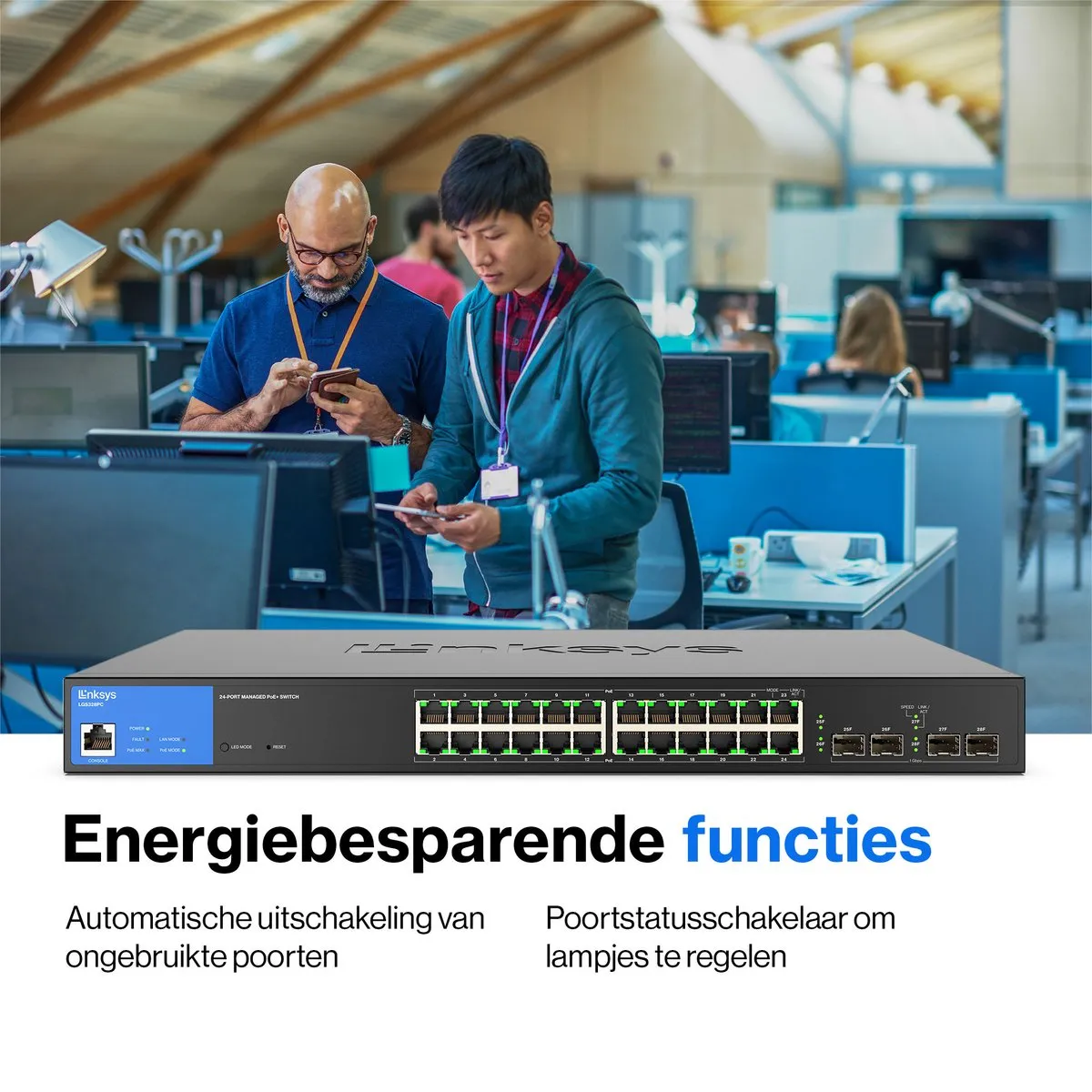 Linksys LGS328PC Managed Switch 24x PoE+ - 24 Poorten - 56 Gbps - Zwart