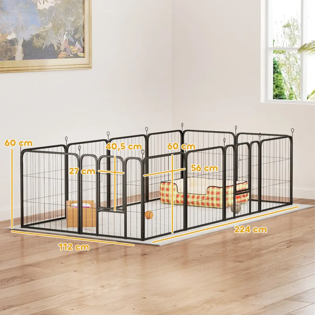 Pawhut Huisdierenspeelpen 168x168x60cm - Zwart - afbeelding 6 van 6