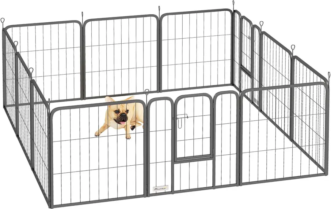 PawHut-Huisdierenspeelpen-168x168x60cm-Staal-Zwart