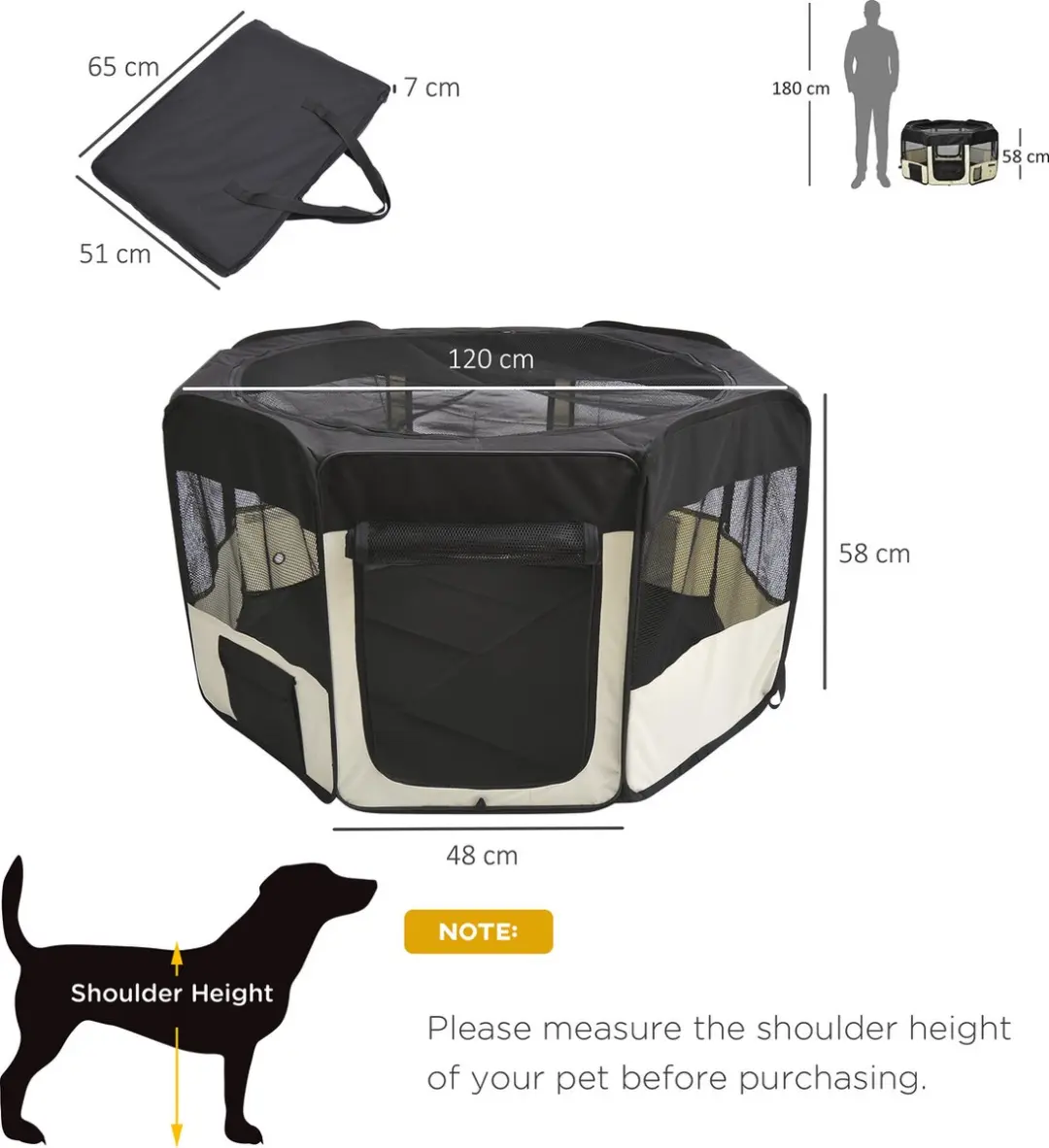 Pawhut Puppy-uitloop Ren 120x58cm - 1 Laag - Zwart/Roomwit