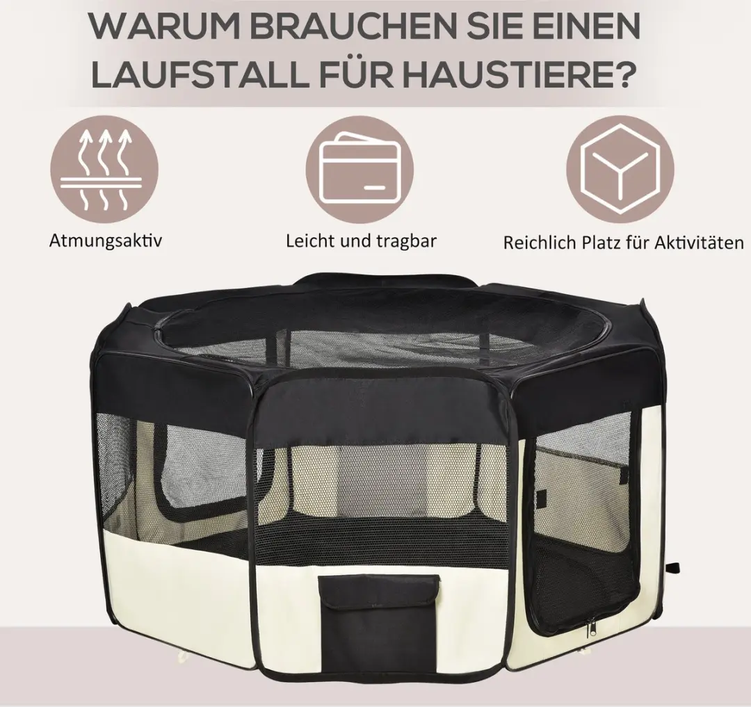 Pawhut Puppy-uitloop Ren 120x58cm - 1 Laag - Zwart/Roomwit