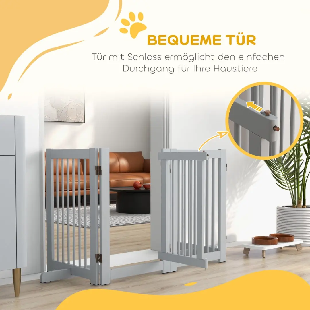 Pawhut Hondenhek 204x75cm - 4 Panelen Inklapbaar Lichtgrijs
