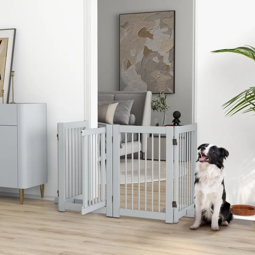Pawhut Hondenhek 204x75cm - 4 Panelen Inklapbaar Lichtgrijs - afbeelding 6 van 6