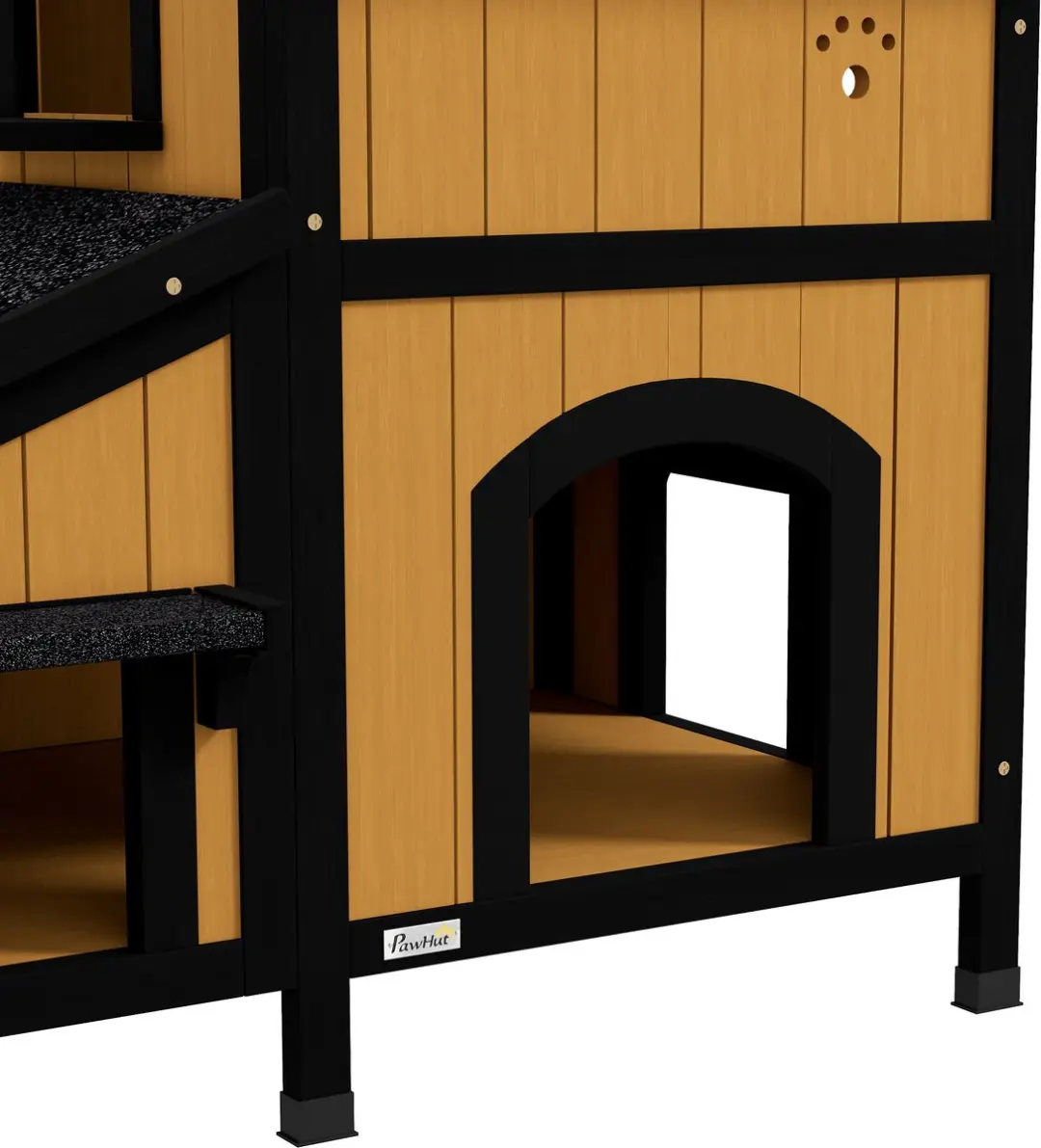 Pawhut Kattenhuis Tannenhout 96x65x85cm - Buiten - Geel