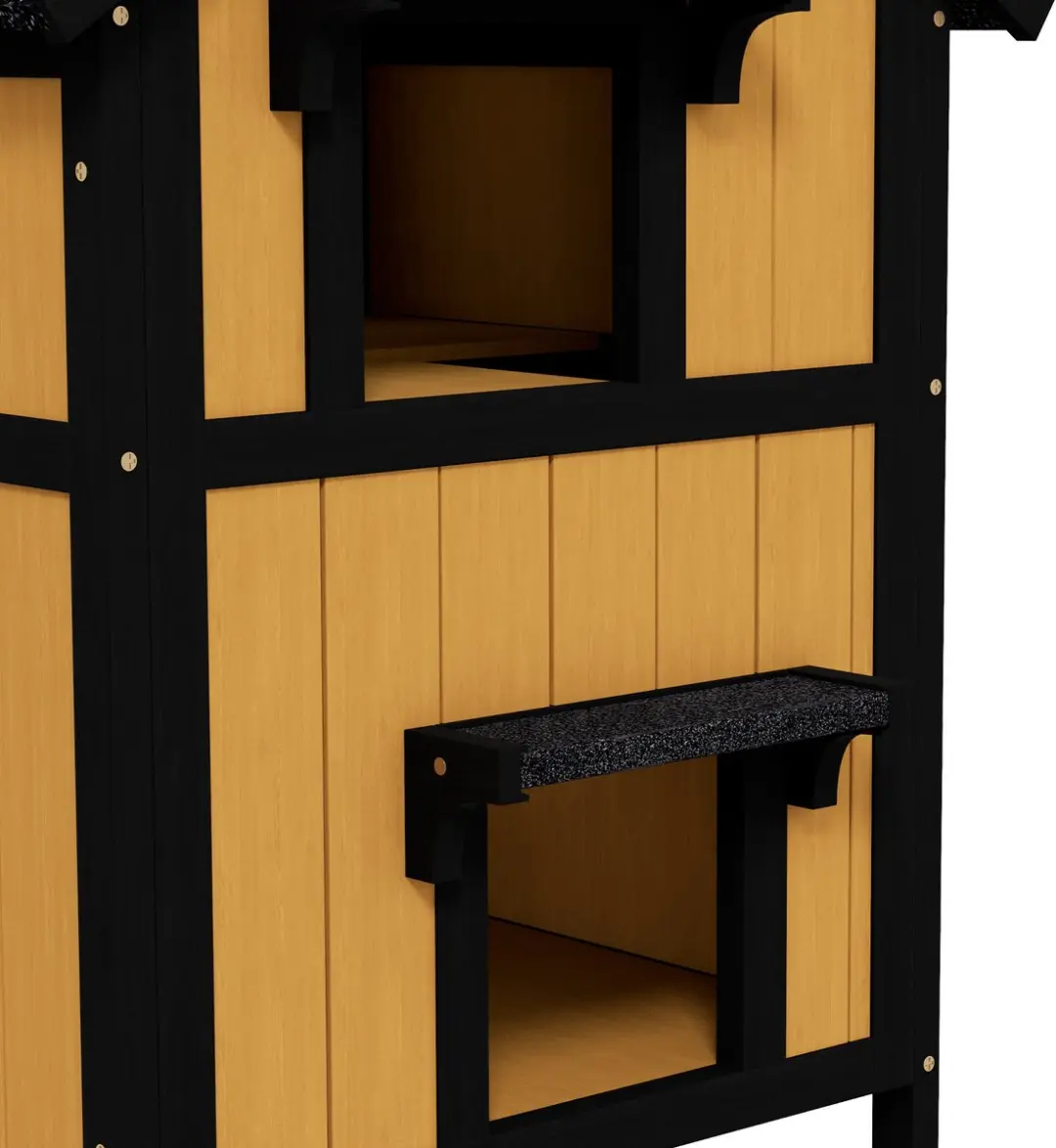 Pawhut Kattenhuis Tannenhout 96x65x85cm - Buiten - Geel