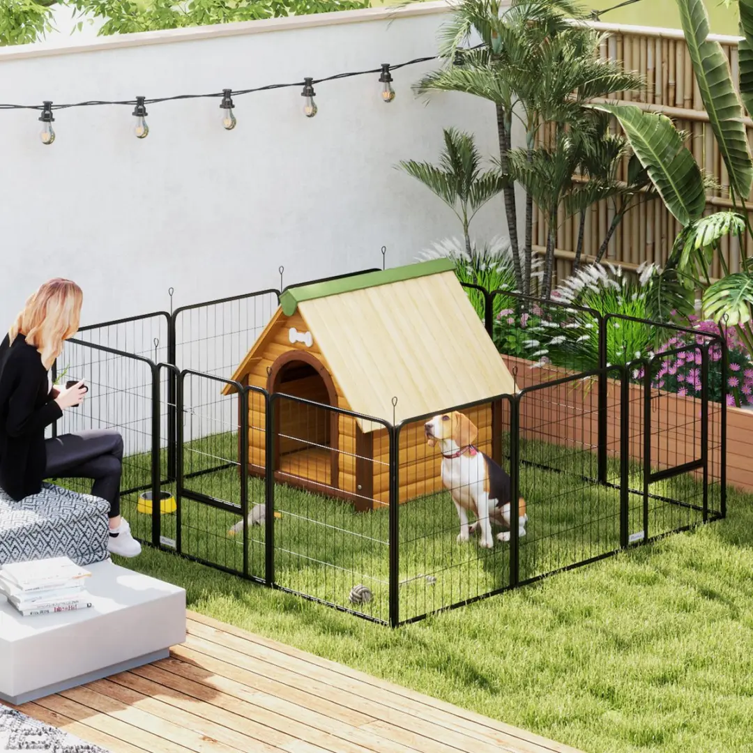 Pawhut Huisdierenspeelpen Staal 204x204x80cm - Zwart
