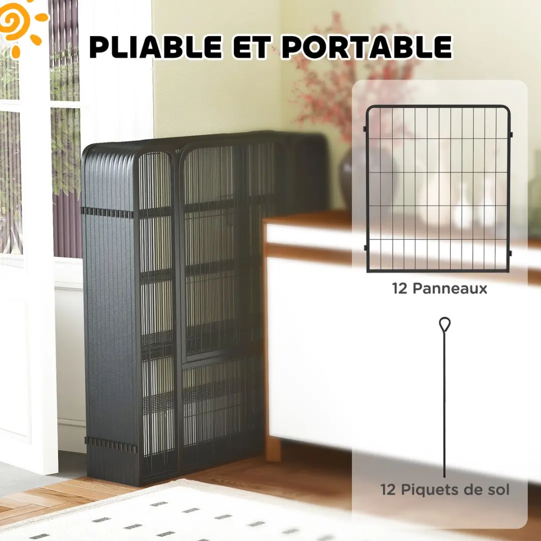 Pawhut Huisdierenspeelpen Staal 204x204x80cm - Zwart - afbeelding 6 van 6