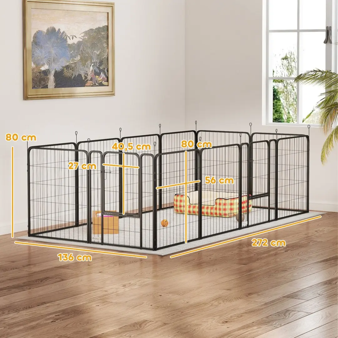 Pawhut Huisdierenspeelpen Staal 204x204x80cm - Zwart
