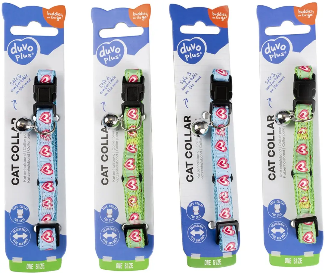 DuvoPlus Kattenhalsband Hartjes Nylon 20-30cm Groen/blauw