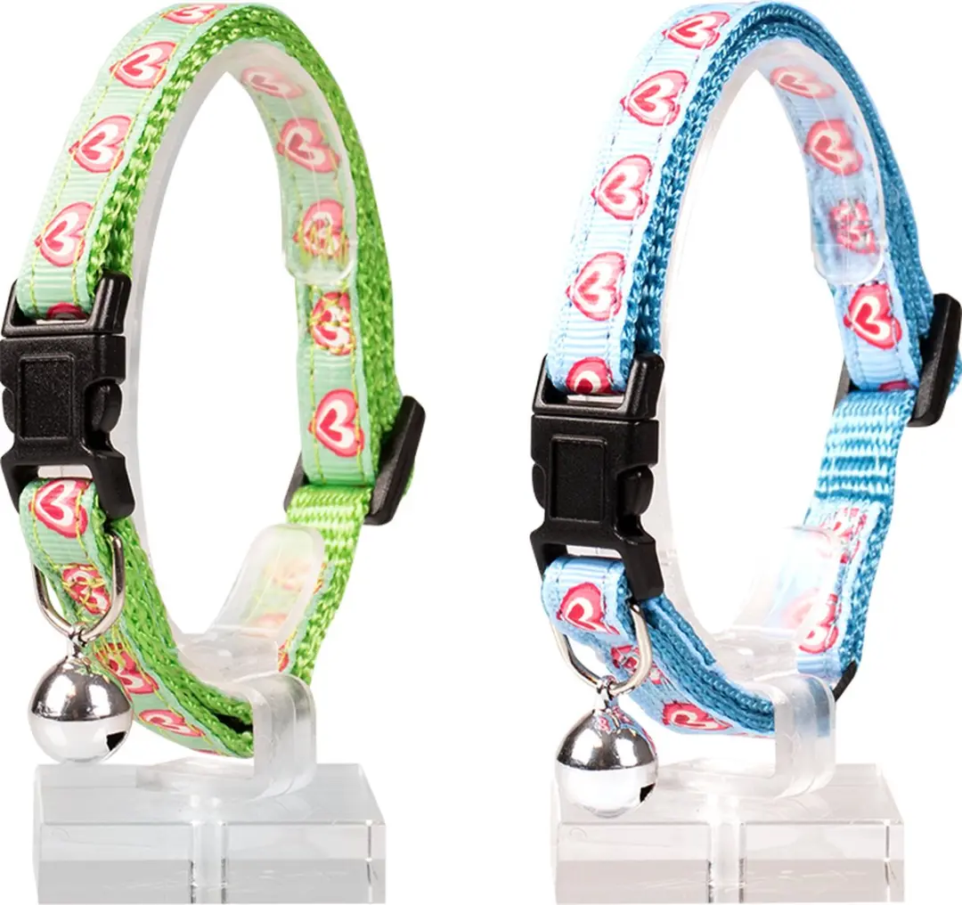 DuvoPlus Kattenhalsband Hartjes Nylon 20-30cm Groen/blauw