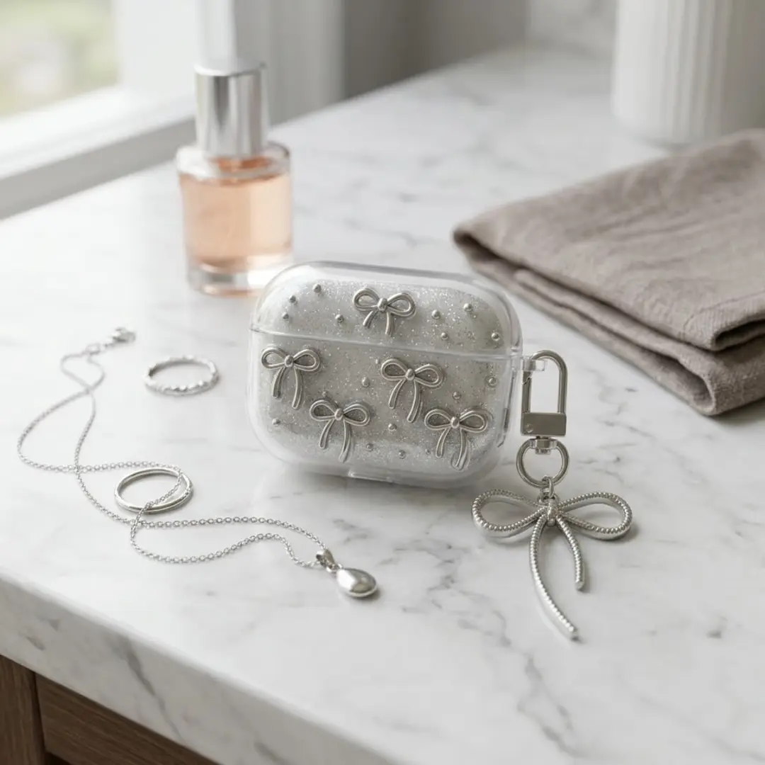 NUVEX Hoesje AirPods Pro 2 Transparant - met zilverkleurige strikjes