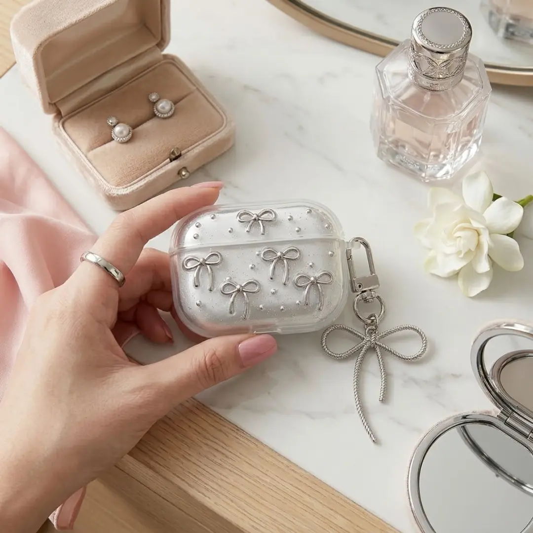 NUVEX Hoesje AirPods Pro 2 Transparant - met zilverkleurige strikjes