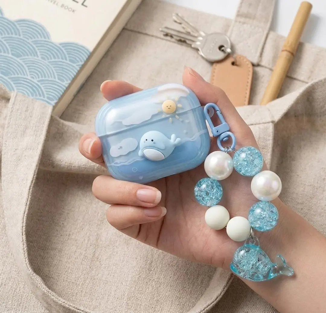 NUVEX AirPods Pro 3 Hoesje Lichtblauw - Met kralenkoord & hanger
