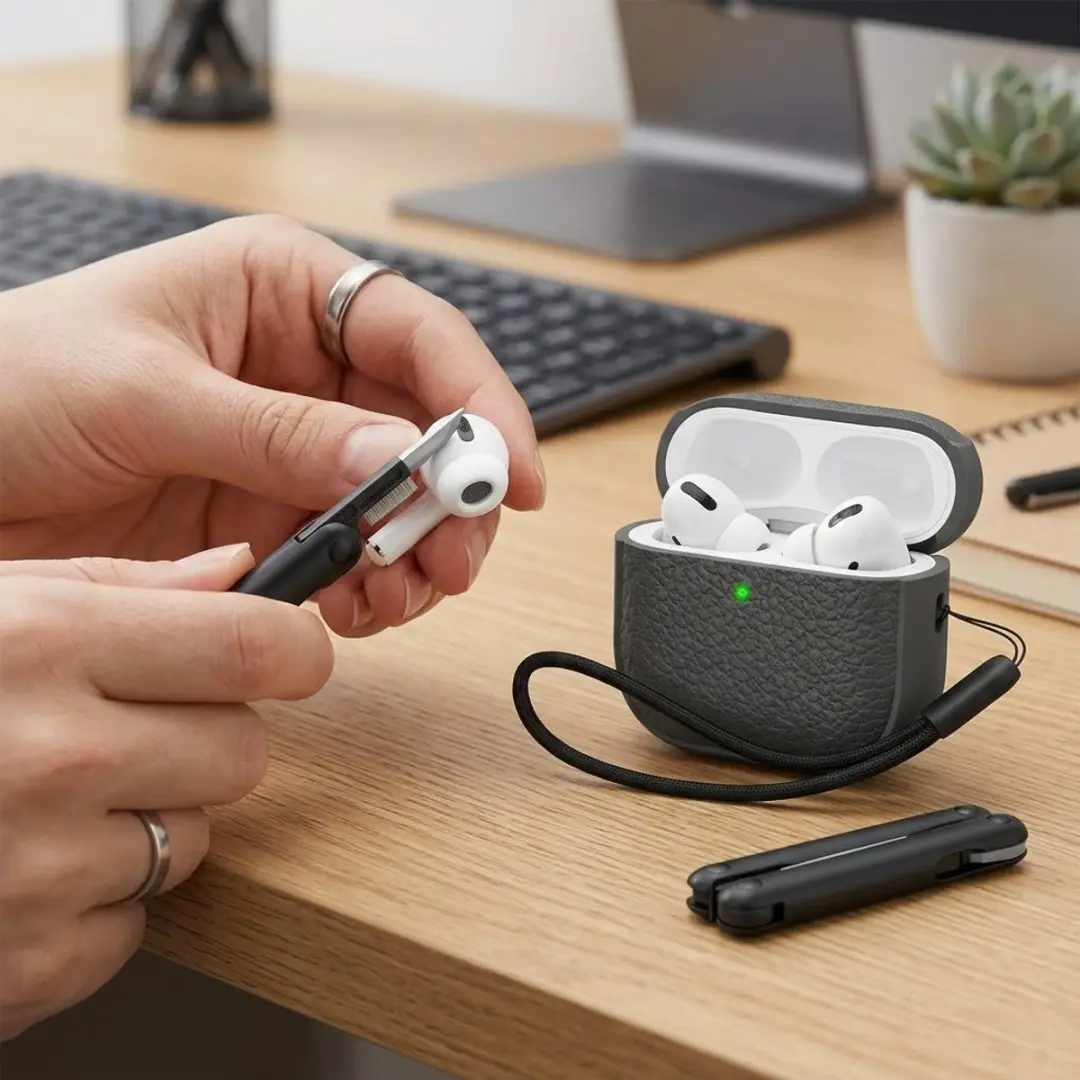 NUVEX Hoesje AirPods Pro 2 - Grijs - met reinigingsset