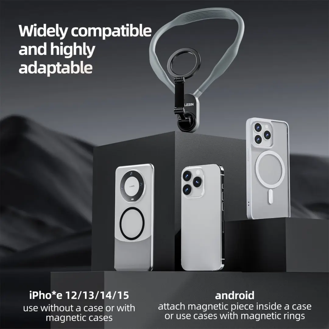 Telesin T-MNM-001 Magnetische Neck Mount - iPhone/Samsung - Grijs/Zwart