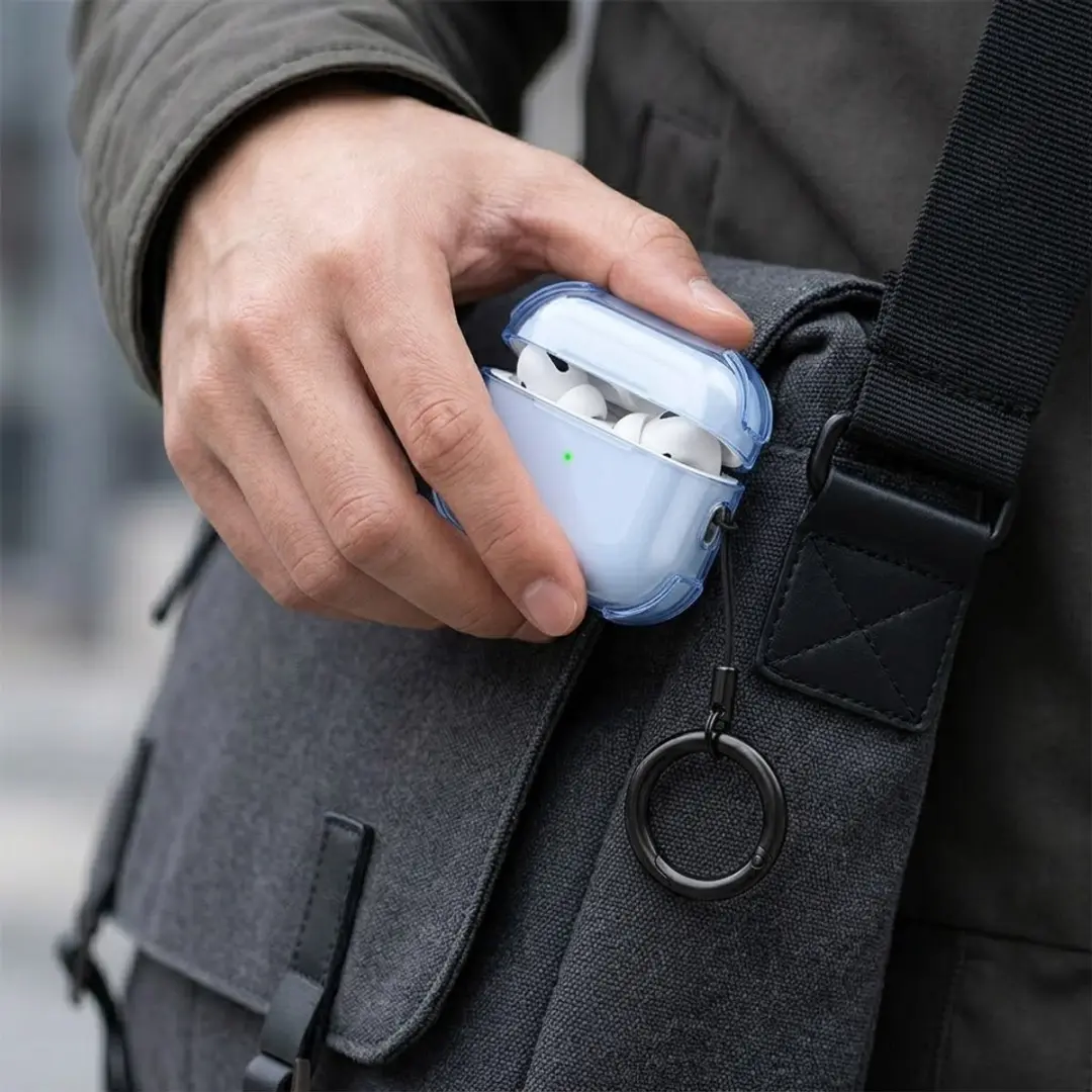 NUVEX Hoesje AirPods Pro 2 Blauw - Transparant met sleutelring