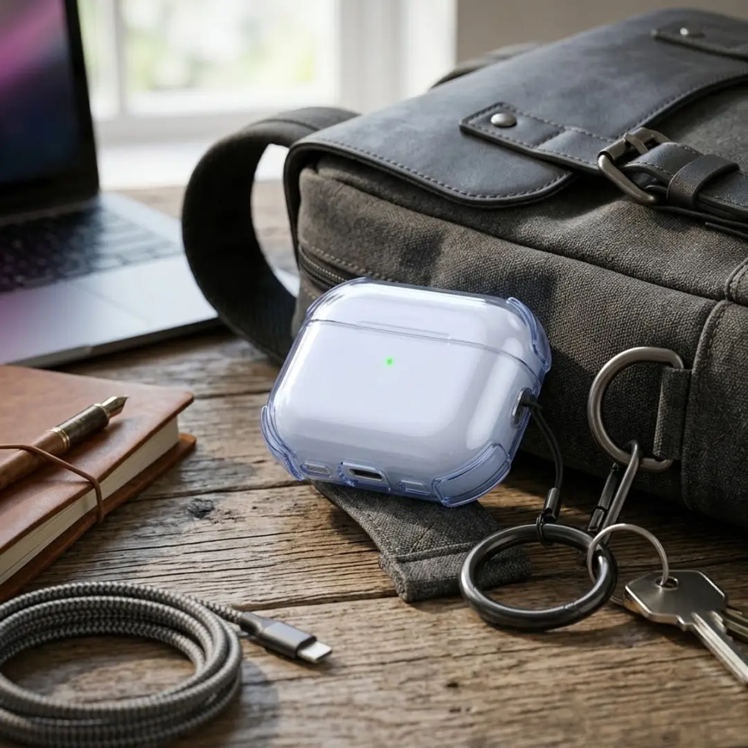 NUVEX Hoesje AirPods Pro 2 Blauw - Transparant met sleutelring