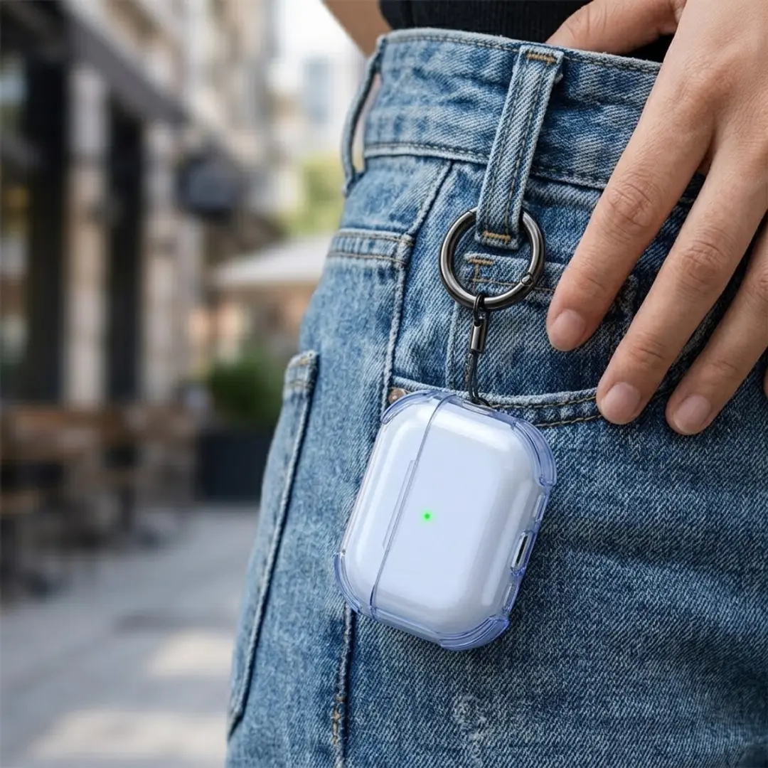 NUVEX Hoesje AirPods Pro 2 Blauw - Transparant met sleutelring