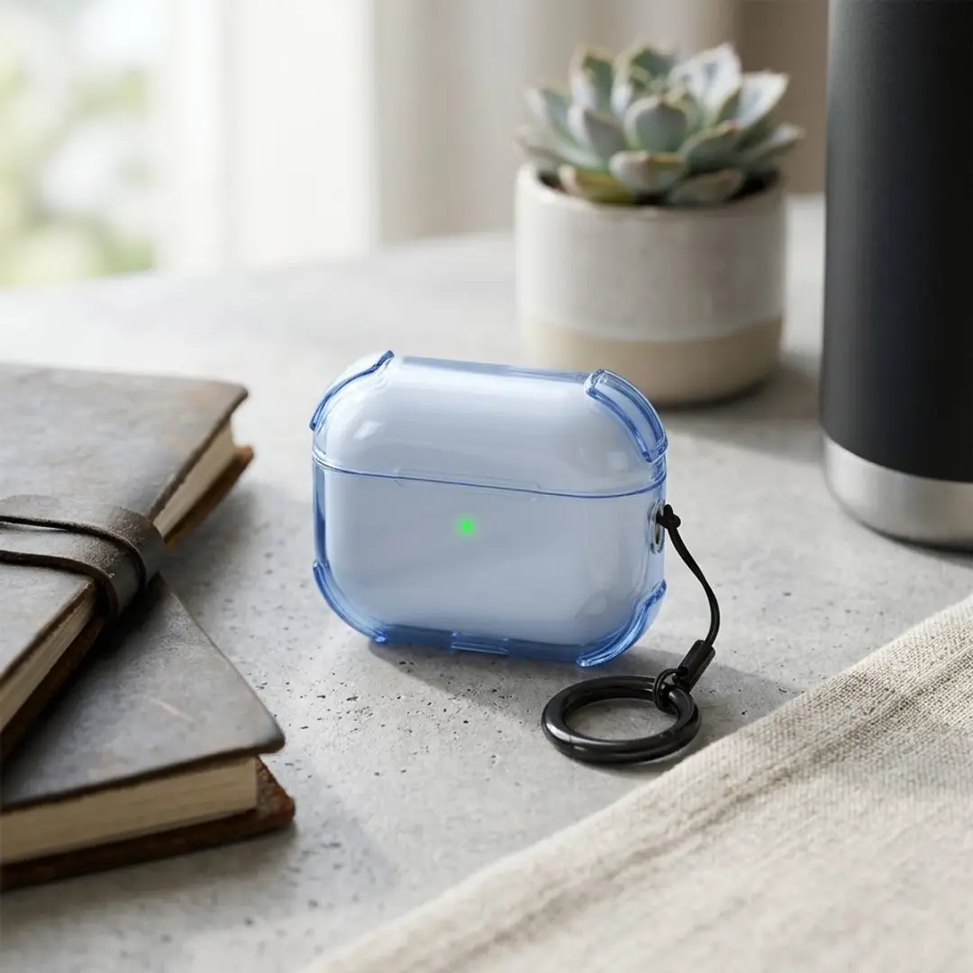 NUVEX Hoesje AirPods Pro 2 Blauw - Transparant met sleutelring
