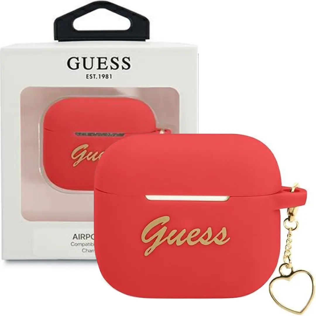 Guess Silicone Heart Charm Case Apple AirPods 3 - Rood
