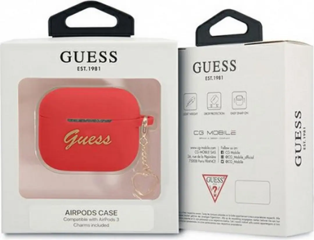 Guess Silicone Heart Charm Case Apple AirPods 3 - Rood