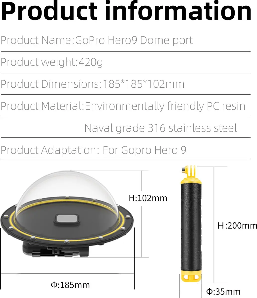 Telesin GP-DMP-T09 Waterdichte GoPro Dome - Zwart/Geel