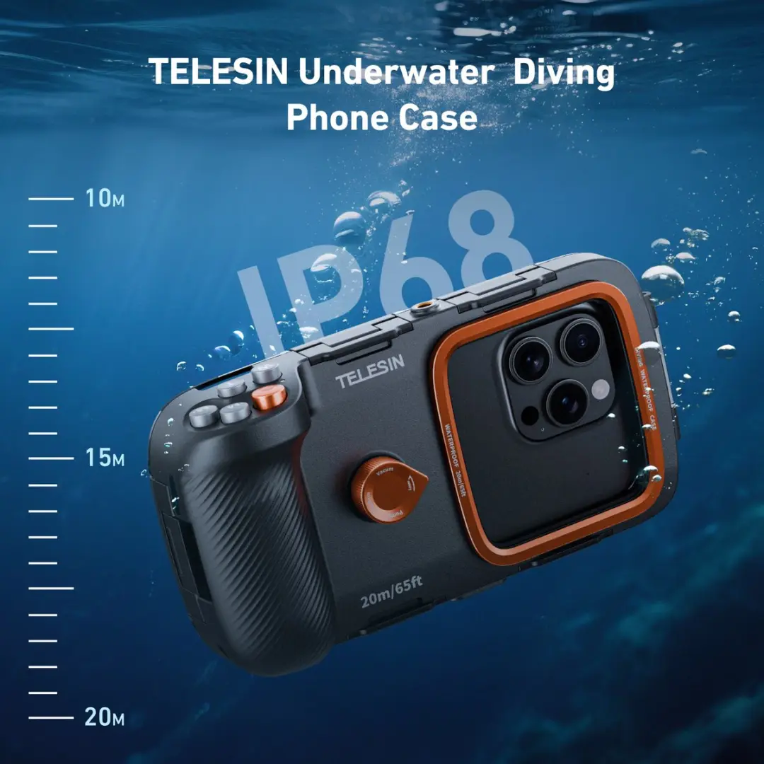 Telesin T-P4-WTP-06 Smartphone Duikhoes - IP68 20m - Oranje/Zwart