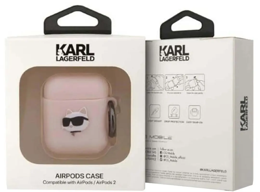 Karl Lagerfeld Choupette Siliconen Hoesje AirPods 1/2 - Roze - 3666339087951