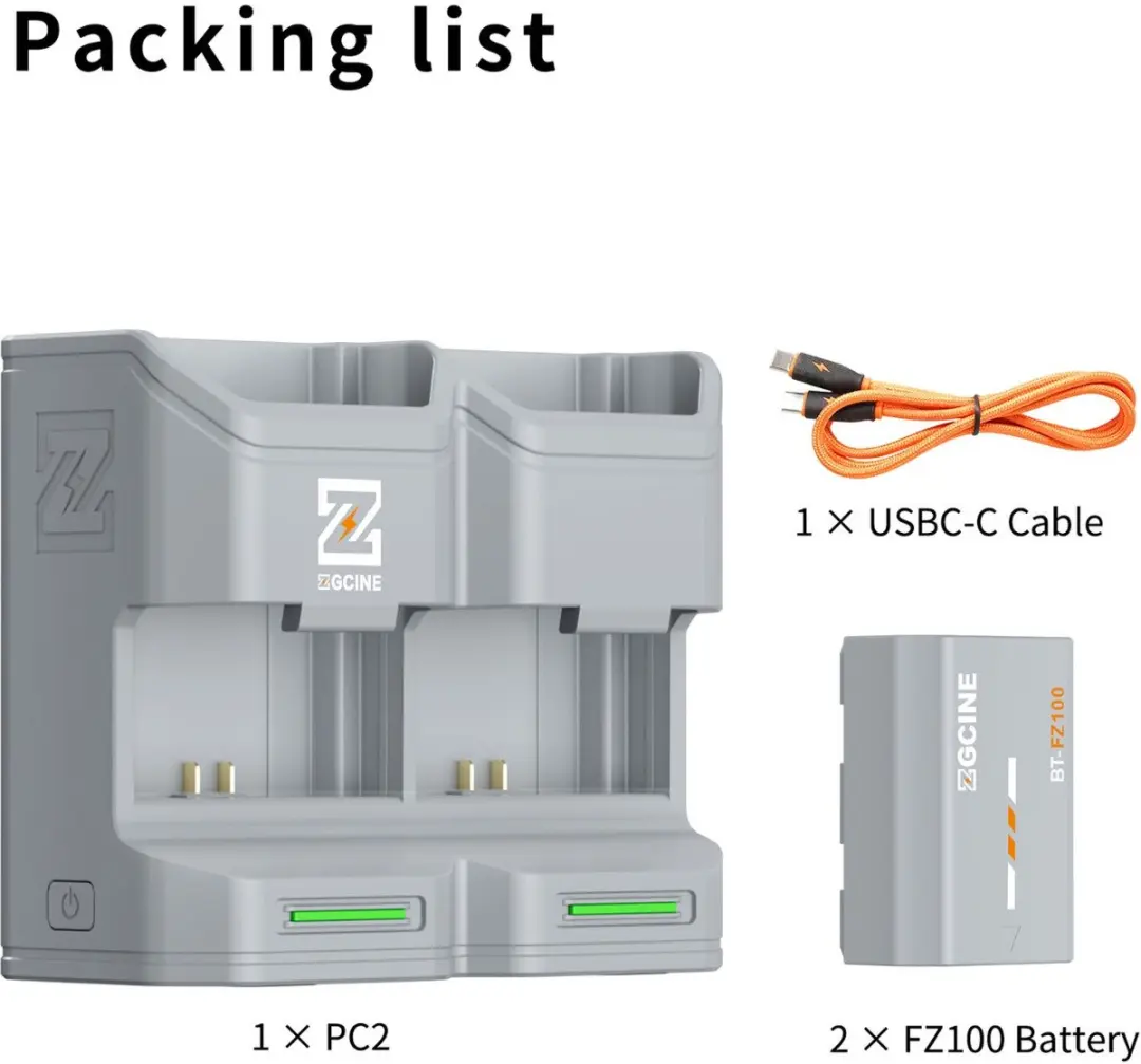 ZGCine PC2-FZ100-K2 Oplader - 2x NP-FZ100 Batterijen