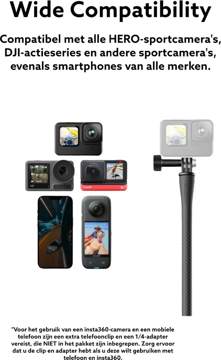 Telesin FM-002 Flexibele Arm voor Action Cam - Zwart