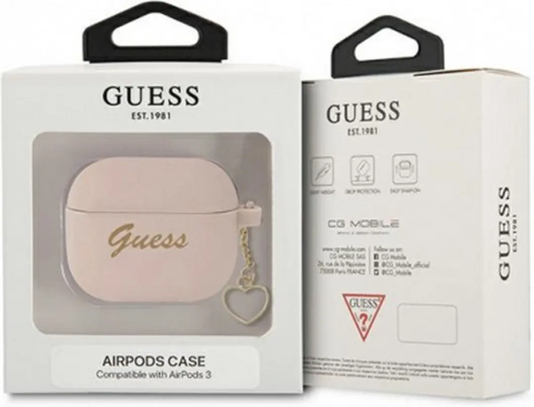 GUESS Silicone Heart Charm Case Apple AirPods 3 - Roze
