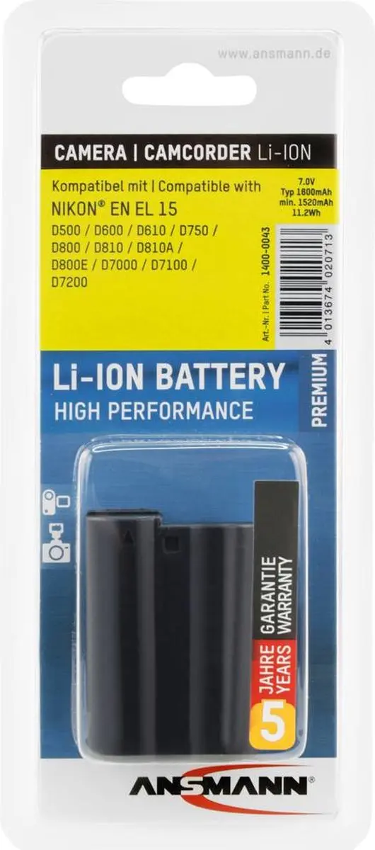 Ansmann Accu Nikon EN-EL15 1600mAh - 1400-0043