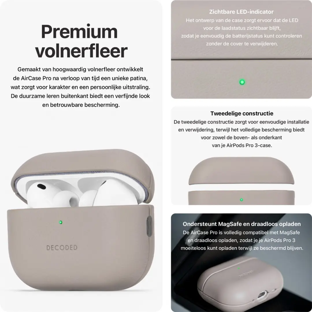 Decoded Hoesje AirPods Pro 3 - Premium ECCO-leer - Beige
