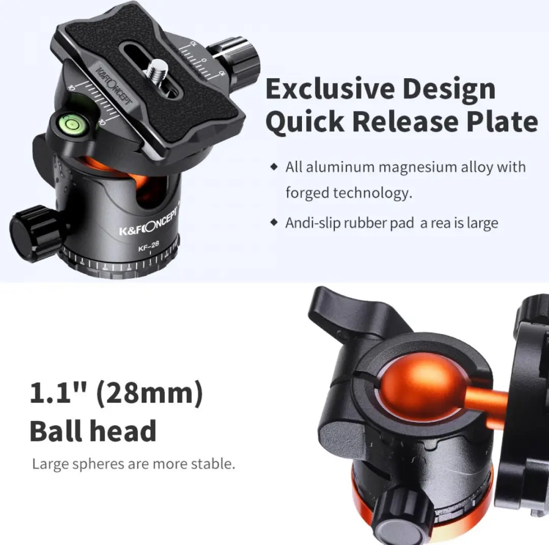 K&F Concept SA254T2 Statief - 4 Secties - Oranje/Zwart