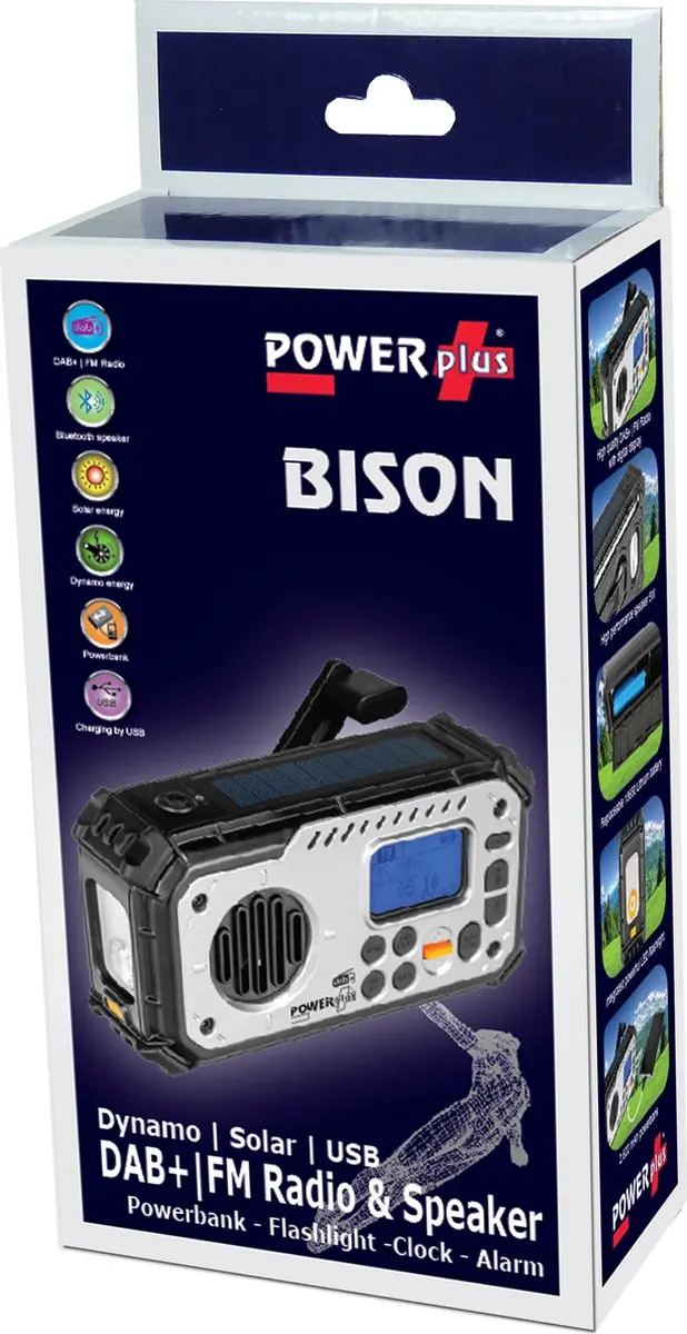 Powerplus Bison Noodradio - DAB+/FM, Bluetooth, Powerbank 5W - Zwart/Zilver - afbeelding 4 van 6