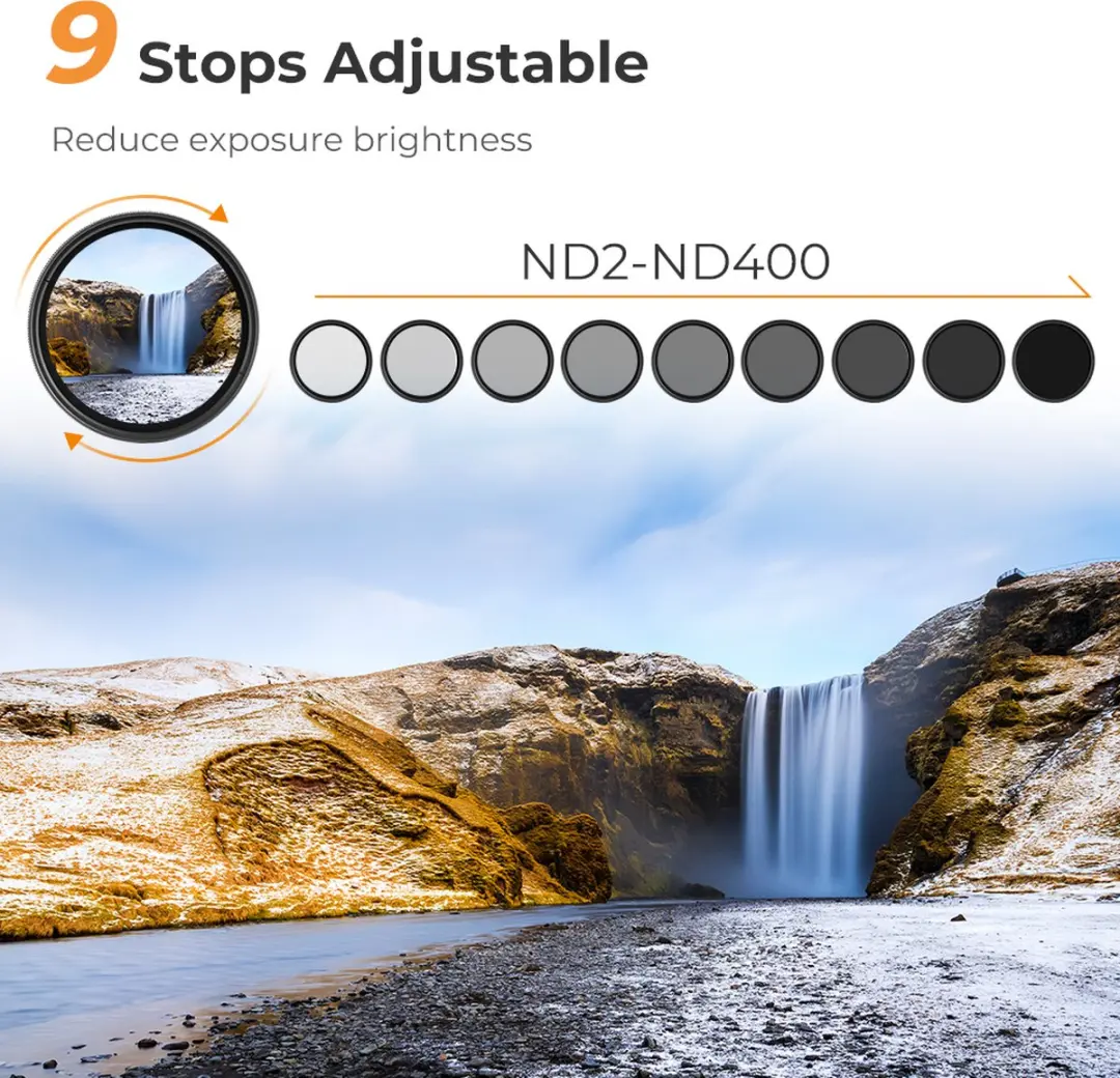 K&F Concept 67mm Variabele ND2-ND400 Grijsfilter - Zwart
