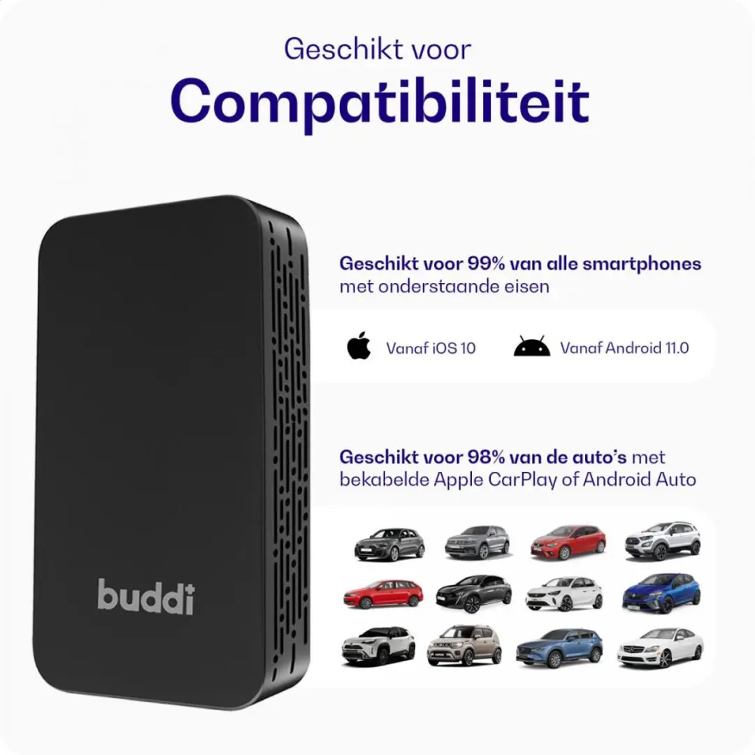 Buddi Play 2 Bluetooth Adapter Apple CarPlay & Android Auto - Draadloos