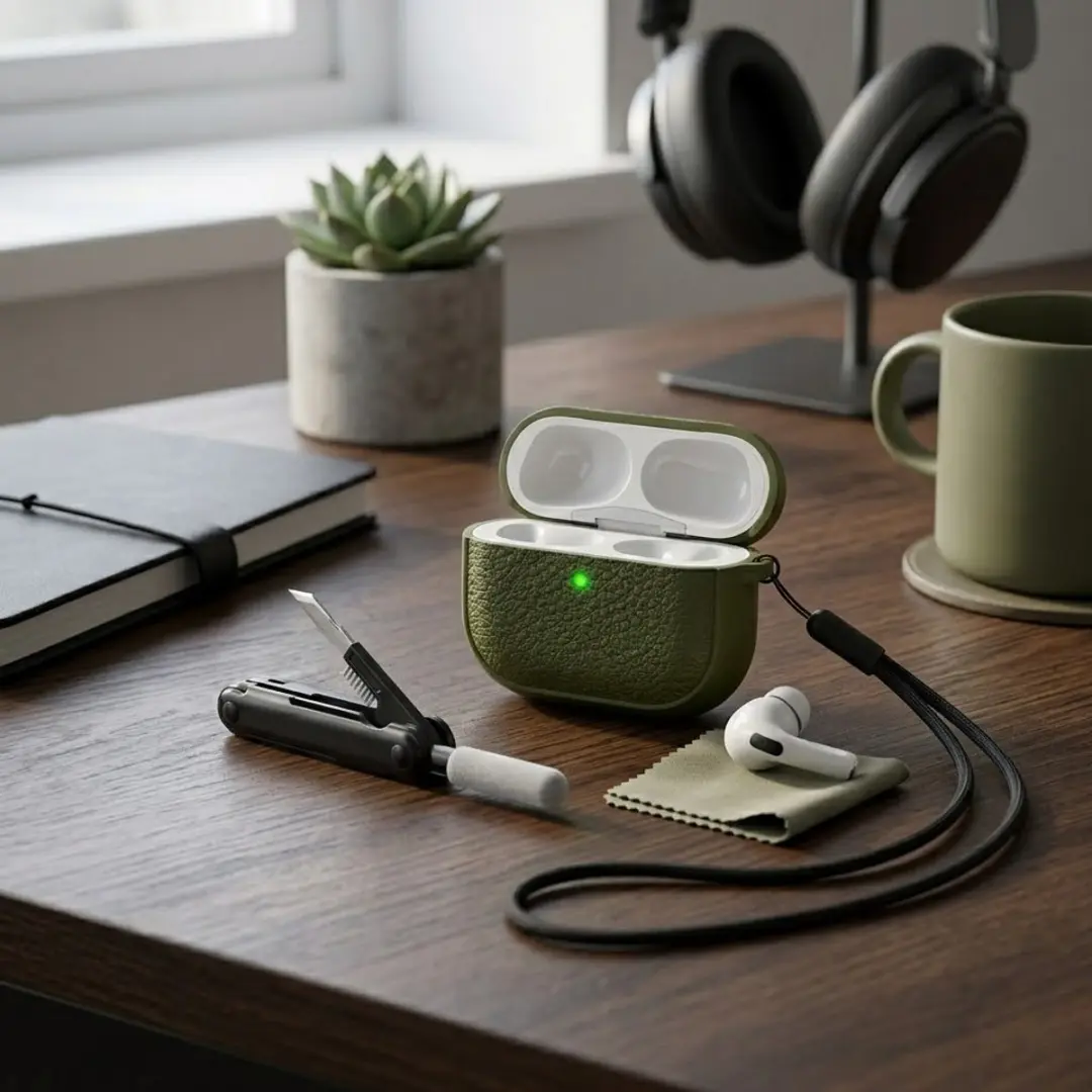 NUVEX Hoesje AirPods Pro 2 - Legergroen - met reinigingsset