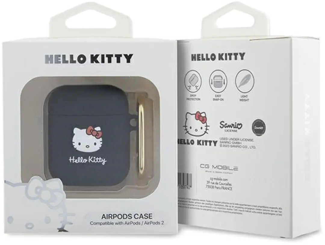 Hello Kitty Siliconen 3D Kitty Hoofdhoes AirPods 1/2 - Zwart